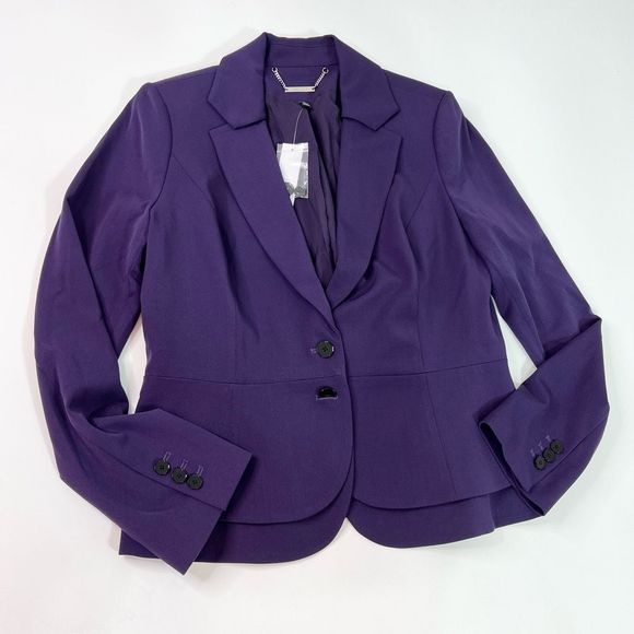 White House Black Market Blazer Womens 12 Deep Amethyst Notch Lapel Ruffle Back - Picture 1 of 12